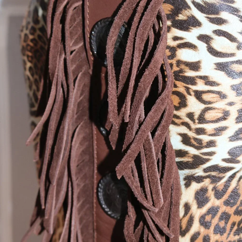 Dingo Women's 8.5M Cheetah Cowgirl fringe boots w/box MSRP $319 - Picture 3 of 16